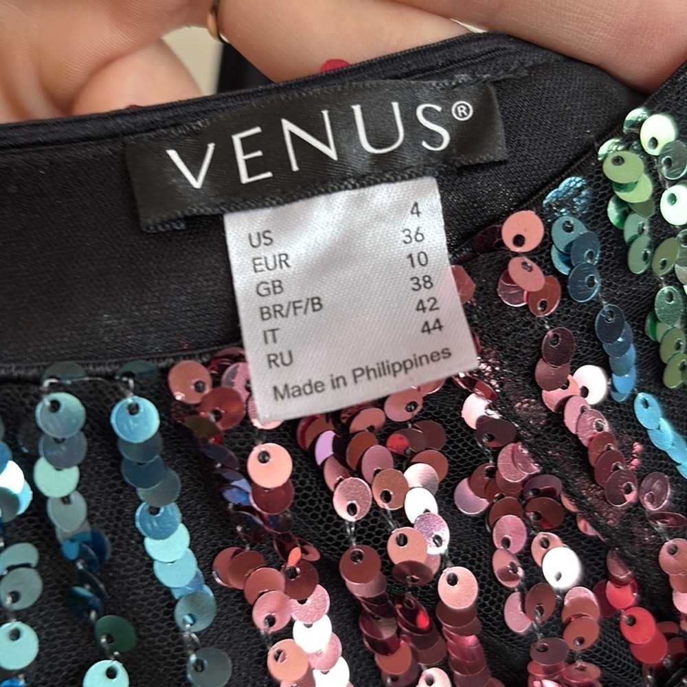 Venus Sparkly Rainbow Striped Sequin Colorful Cocktail Dress Spaghetti Strap - Picture 9 of 15
